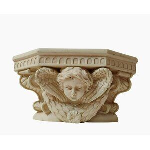 Vintage Cherub Wall Shelf, Antique Style Resin Angel Plaque Decor Cream Accent
